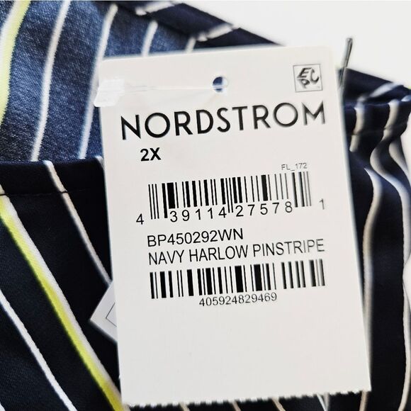 NWT BP X WILDFANG Square Neck Satin Midi Slip Dress In Navy Harlow Pinstripe 2X - Picture 7 of 12